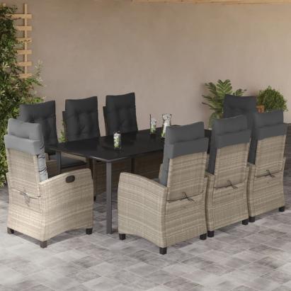 Set mobilier grădină cu perne, 9 piese, gri deschis, poliratan GartenMobel Dekor