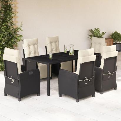 Set mobilier de grădină cu perne, 7 piese, negru, poliratan GartenMobel Dekor