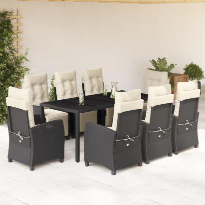 Set mobilier de grădină cu perne, 9 piese, negru, poliratan GartenMobel Dekor