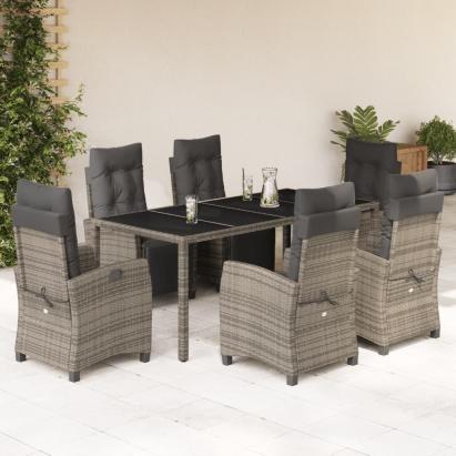 Set mobilier de grădină cu perne, 7 piese, gri, poliratan GartenMobel Dekor