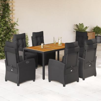 Set mobilier de grădină cu perne, 7 piese, negru, poliratan GartenMobel Dekor