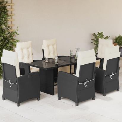 Set mobilier de grădină cu perne, 7 piese, negru, poliratan GartenMobel Dekor