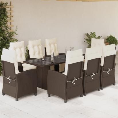 Set mobilier de grădină cu perne, 9 piese, maro, poliratan GartenMobel Dekor