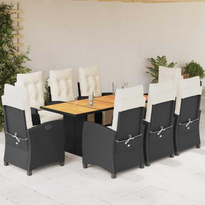 Set mobilier de grădină cu perne, 9 piese, negru, poliratan GartenMobel Dekor
