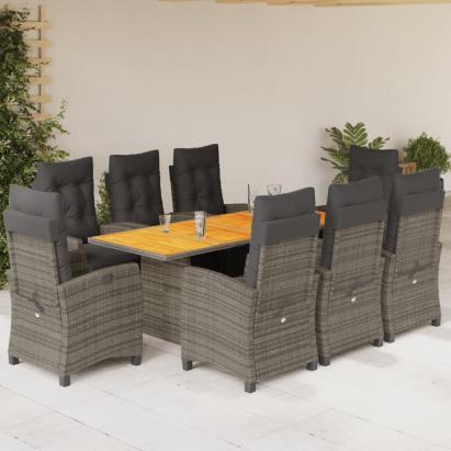 Set mobilier grădină cu perne, 9 piese, gri, poliratan GartenMobel Dekor