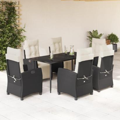 Set mobilier de grădină cu perne, 7 piese, negru, poliratan GartenMobel Dekor