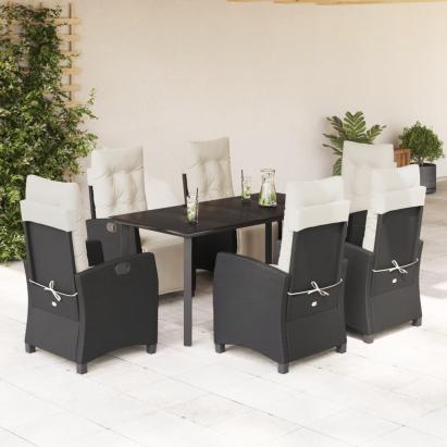 Set mobilier de grădină cu perne, 7 piese, negru, poliratan GartenMobel Dekor