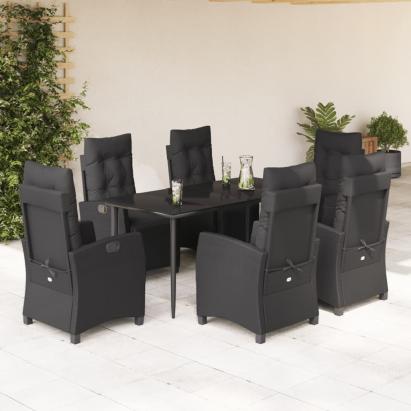 Set mobilier de grădină cu perne, 7 piese, negru, poliratan GartenMobel Dekor