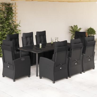 Set mobilier de grădină cu perne, 9 piese, negru, poliratan GartenMobel Dekor