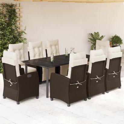 Set mobilier de grădină cu perne, 9 piese, maro, poliratan GartenMobel Dekor