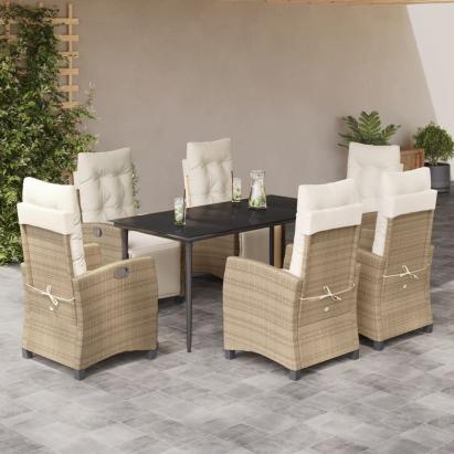 Set de masă pentru grădină, 7 piese, cu perne, bej, poliratan GartenMobel Dekor