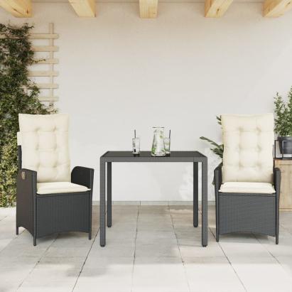Set mobilier de grădină cu perne, 3 piese, negru, poliratan GartenMobel Dekor