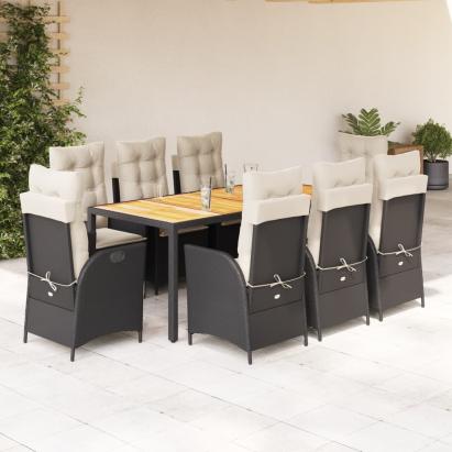 Set mobilier de grădină cu perne, 9 piese, negru, poliratan GartenMobel Dekor