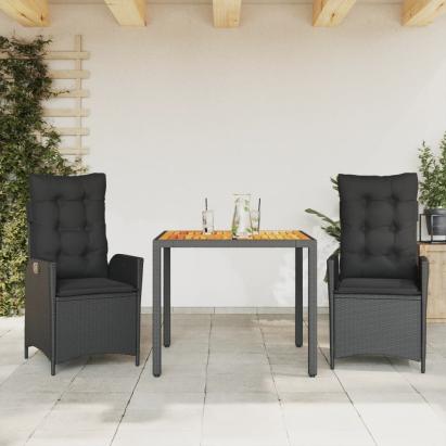 Set mobilier de grădină cu perne, 3 piese, negru, poliratan GartenMobel Dekor
