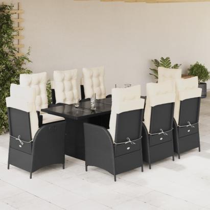 Set mobilier de grădină cu perne, 9 piese, negru, poliratan GartenMobel Dekor