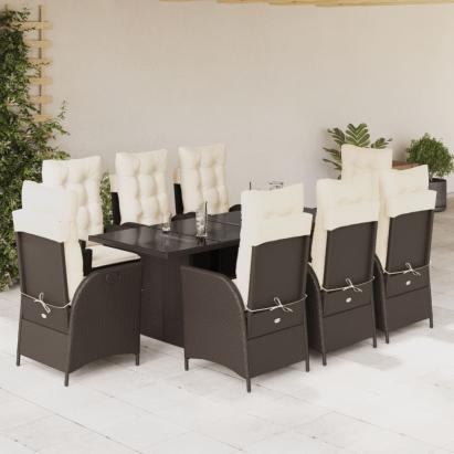 Set mobilier de grădină cu perne, 9 piese, maro, poliratan GartenMobel Dekor