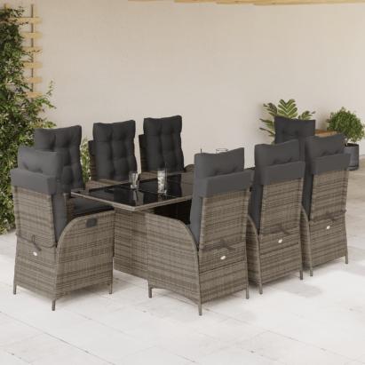 Set mobilier grădină cu perne, 9 piese, gri, poliratan GartenMobel Dekor