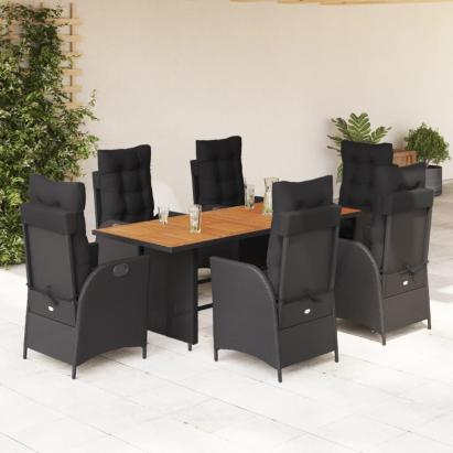 Set mobilier de grădină cu perne, 7 piese, negru, poliratan GartenMobel Dekor