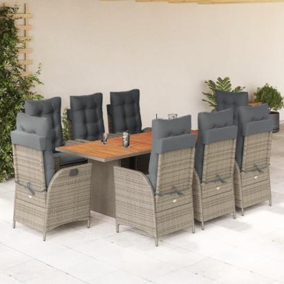 Set mobilier grădină cu perne, 9 piese, gri, poliratan GartenMobel Dekor