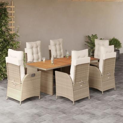 Set de masă pentru grădină, 7 piese, cu perne, bej, poliratan GartenMobel Dekor