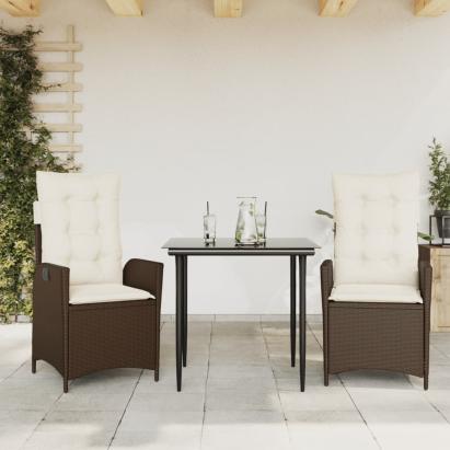 Set mobilier de grădină cu perne, 3 piese, maro, poliratan GartenMobel Dekor
