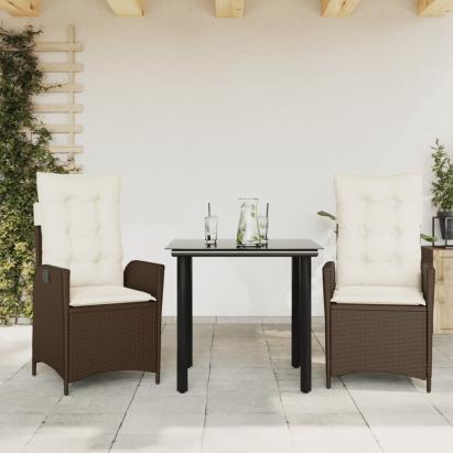 Set mobilier de grădină cu perne, 3 piese, maro, poliratan GartenMobel Dekor