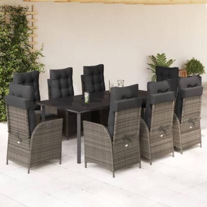 Set mobilier grădină cu perne, 9 piese, gri, poliratan GartenMobel Dekor