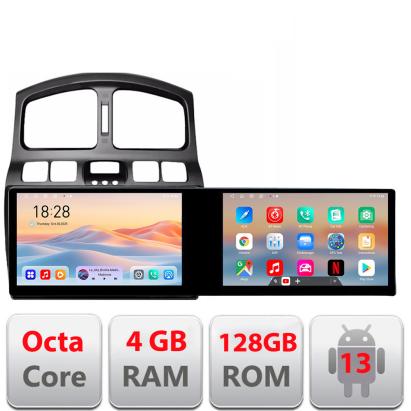 Navigație Hyundai Santa Fe 2000-2006 cu 2 ecrane, Android, 4GB+128GB
