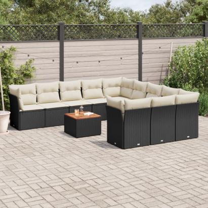 Set canapele de grădină, 12 piese, cu perne, negru, poliratan GartenMobel Dekor