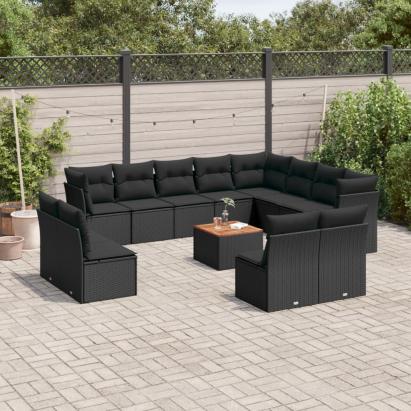 Set mobilier de grădină cu perne, 13 piese, negru, poliratan GartenMobel Dekor