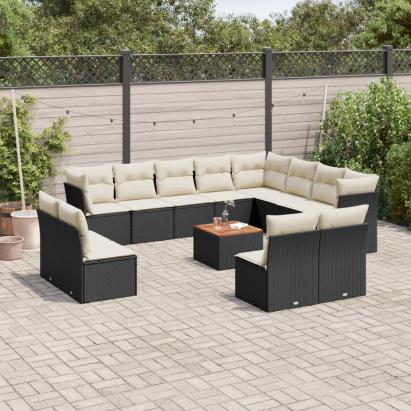 Set mobilier de grădină cu perne, 13 piese, negru, poliratan GartenMobel Dekor