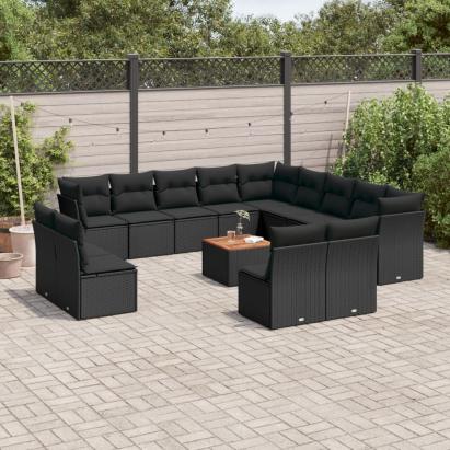 Set mobilier de grădină cu perne, 14 piese, negru, poliratan GartenMobel Dekor