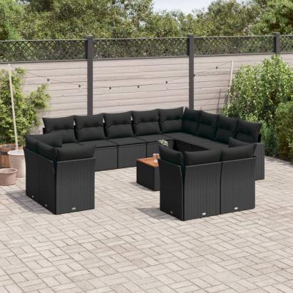 Set mobilier de grădină cu perne, 13 piese, negru, poliratan GartenMobel Dekor
