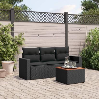 Set mobilier de grădină cu perne, 4 piese, negru, poliratan GartenMobel Dekor