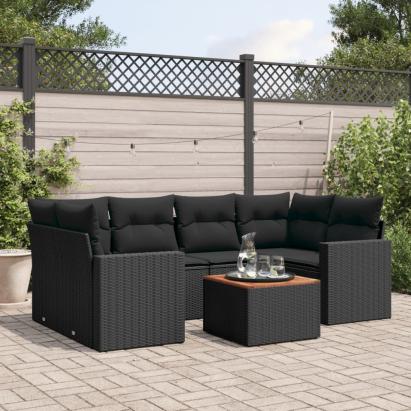 Set canapele de grădină cu perne, 7 piese, negru, poliratan GartenMobel Dekor