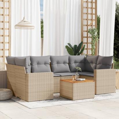 Set canapele de grădină, 7 piese, cu perne, bej, poliratan GartenMobel Dekor