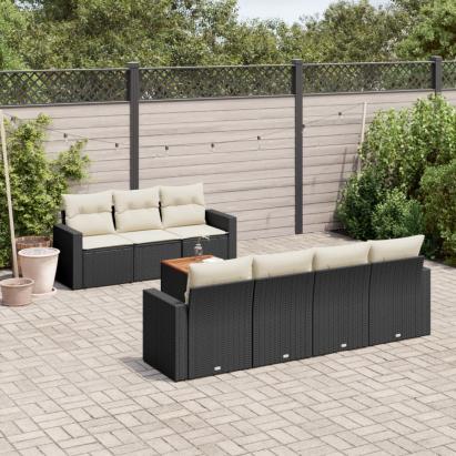 Set mobilier de grădină cu perne, 8 piese, negru, poliratan GartenMobel Dekor
