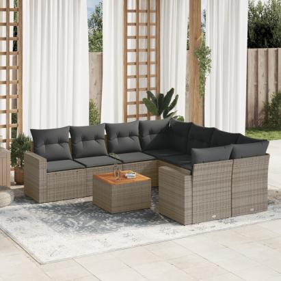 Set canapele de grădină, 9 piese, cu perne, gri, poliratan GartenMobel Dekor