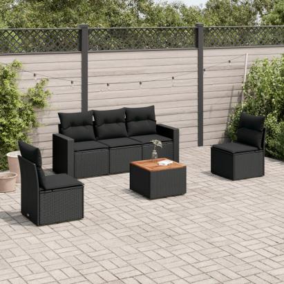 Set mobilier de grădină cu perne, 6 piese, negru, poliratan GartenMobel Dekor