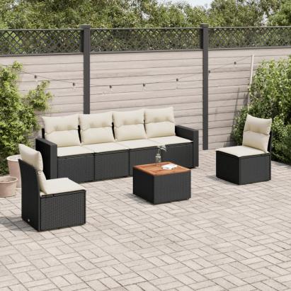 Set canapele de grădină cu perne, 7 piese, negru, poliratan GartenMobel Dekor