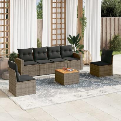 Set canapele de grădină, 7 piese, cu perne, gri, poliratan GartenMobel Dekor
