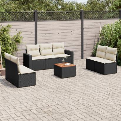 Set mobilier de grădină cu perne, 8 piese, negru, poliratan GartenMobel Dekor
