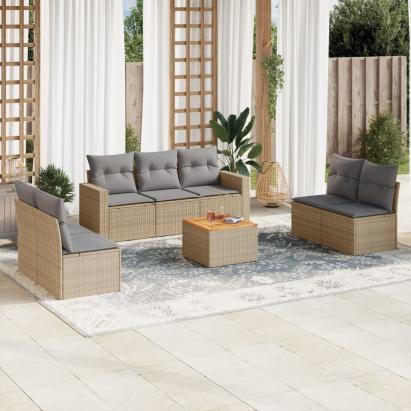 Set canapele de grădină, 8 piese, cu perne, bej, poliratan GartenMobel Dekor