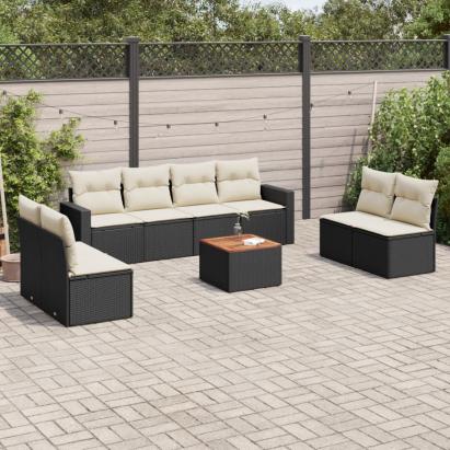 Set mobilier de grădină cu perne, 9 piese, negru, poliratan GartenMobel Dekor
