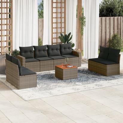 Set canapele de grădină, 9 piese, cu perne, gri, poliratan GartenMobel Dekor