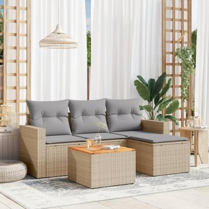 Set canapele de grădină cu perne, 5 piese, bej, poliratan GartenMobel Dekor