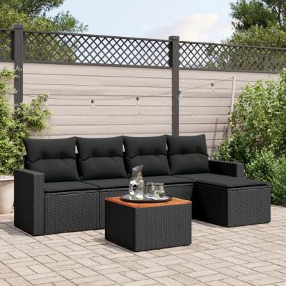 Set mobilier de grădină cu perne, 6 piese, negru, poliratan GartenMobel Dekor