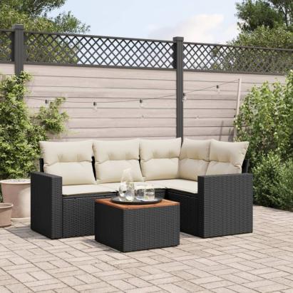 Set mobilier de grădină cu perne, 5 piese, negru, poliratan GartenMobel Dekor