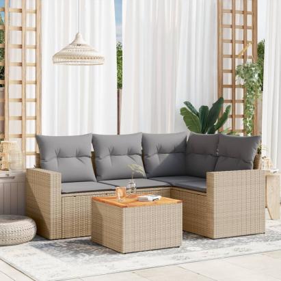 Set canapele de grădină cu perne, 5 piese, bej, poliratan GartenMobel Dekor