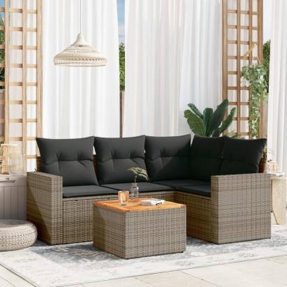 Set canapea de grădină cu perne, 5 piese, gri, poliratan GartenMobel Dekor